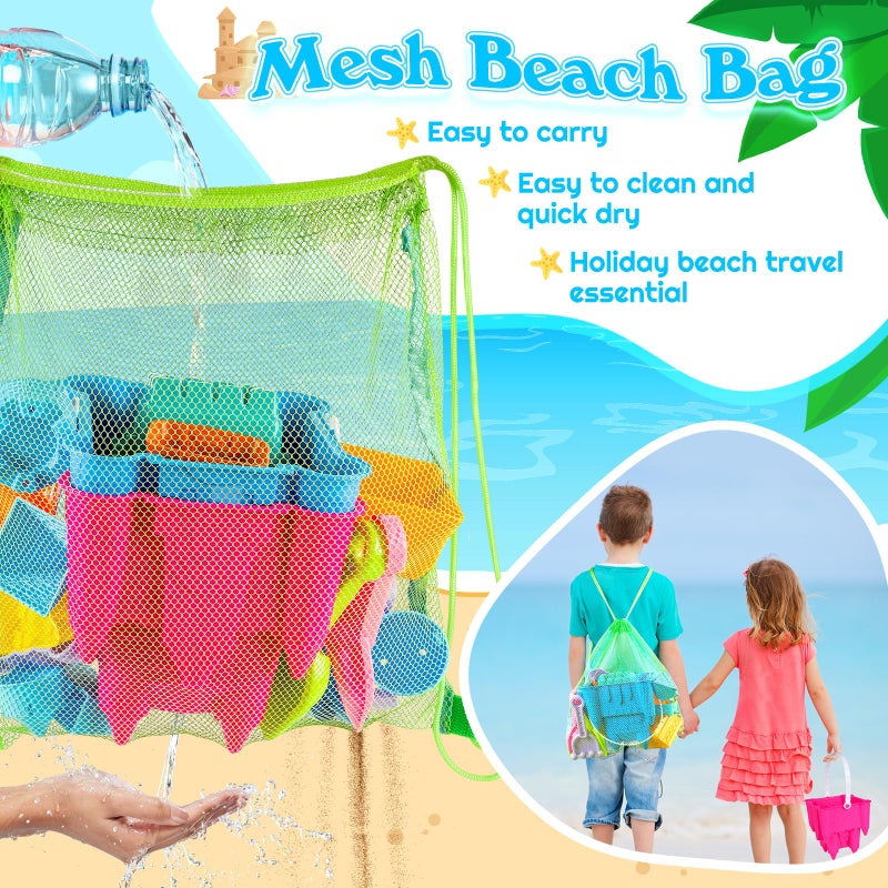 FUSPWEAO Beach Toys Sand Toys for Kids, Sand Castle Toys for Beach with 2 Sand Castle Bucket and Mesh Bag, Sand Molds, Shovels and Rakes, Sandbox Toys for Toddlers, Travel Beach Toys for Kids 3-10 - Image 3